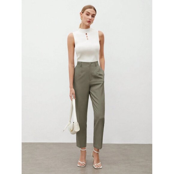 High Waisted Pants Minimalist Business Chic - Picture 3 of 3